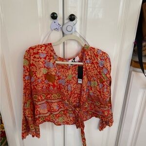 Vibrant Floral Tie-Front Blouse